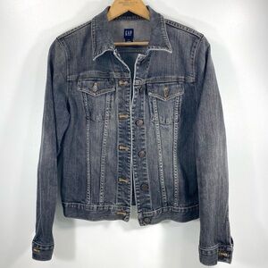 Vintage Gap Distressed Faded Black Grunge Punk Rock Trucker Denim Jean Jacket M